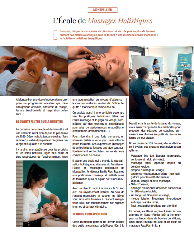 ecole massage holistique formation facialiste holistique soin énergétique Montpellier Avignon